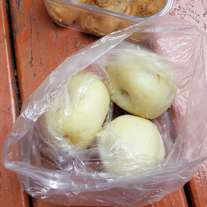 Potatoes, boiled and peeled.